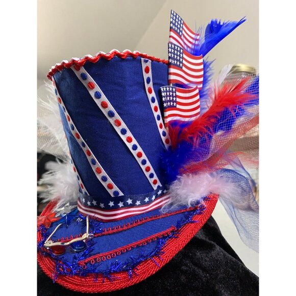 Fourth Of July Mini Blue Top Hat Fascinator main image 8